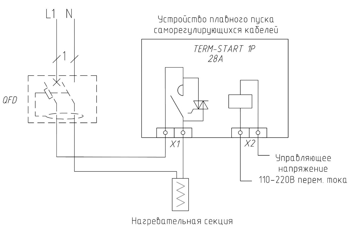 Схема подключения устройства TERM-START 1P Zh