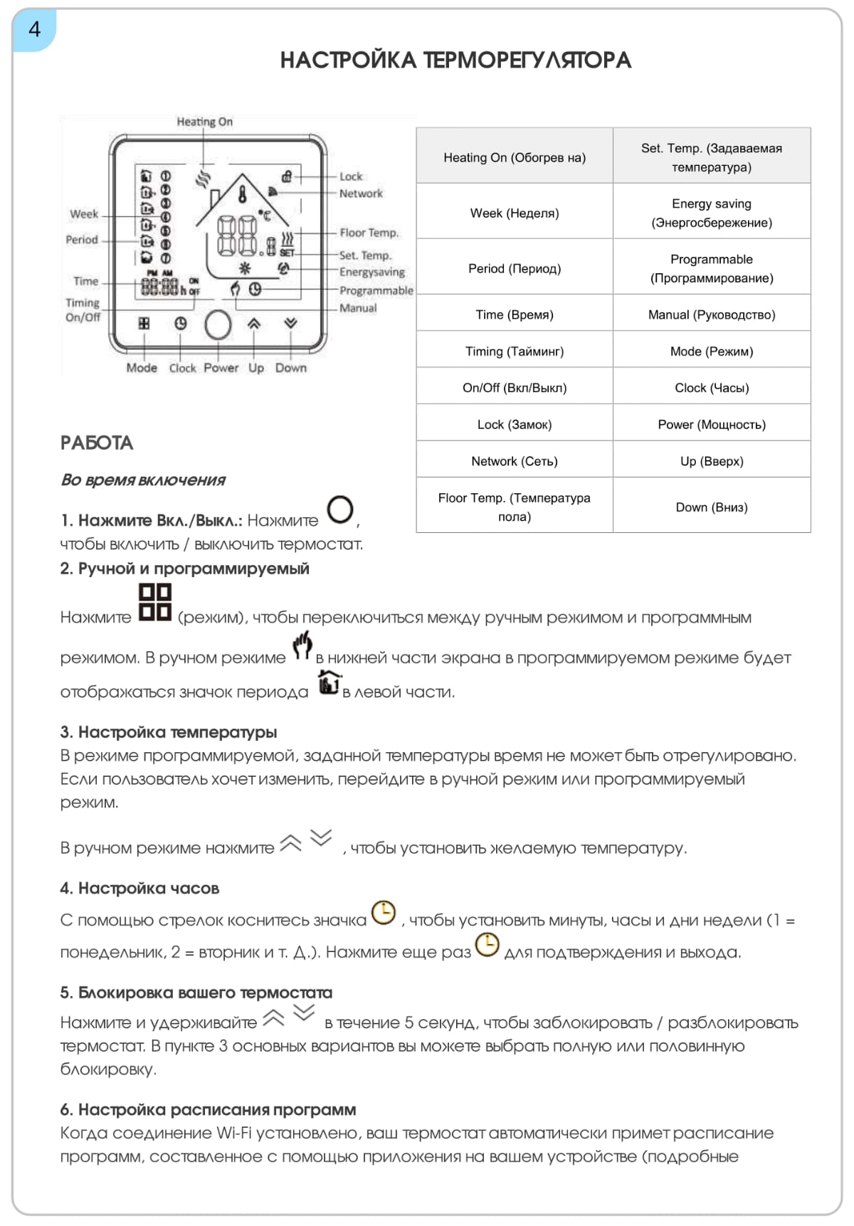 инструкция терморегулятор heatup rs-001-wi-fi страница 4