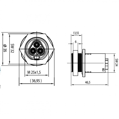 Разъём Wieland Electric gesis RST20i3F B2 M01 SW 96.031.1053.1 розеточный 250В 20А фото 5