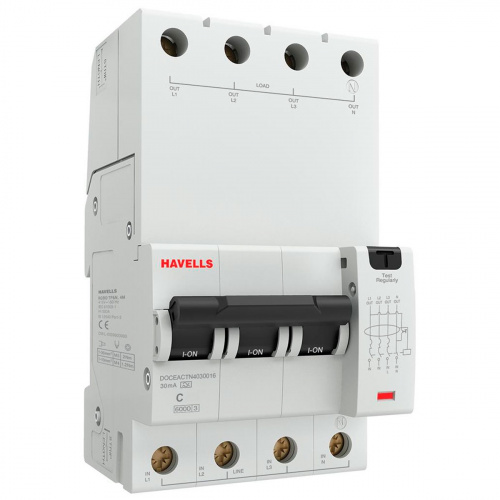 Дифференциальный автоматический выключатель Havells 3P+N 6kA C-16A 30 мА Тип A 4М DOCEACTN4030016