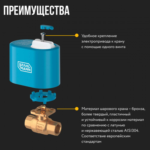 Кран шаровой с электроприводом STAHLMANN 1F 12В 2282754 фото 2